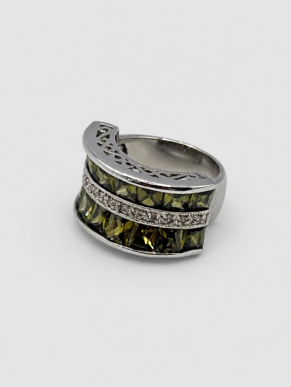 Park Lane Olive Green Crystal Wide Band Statement Ring Size 7